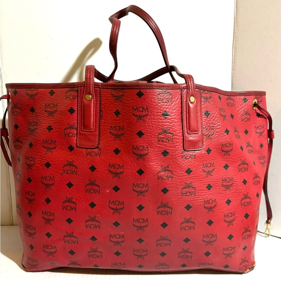 MCM visetos large Liz reversible shopper tote red ruby handbag - Picture 2 of 16